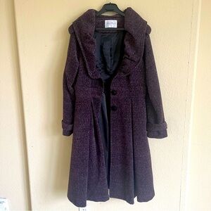 Long MaxMara Maxi Coat Single Breasted Purple Textured Coat with Black Button